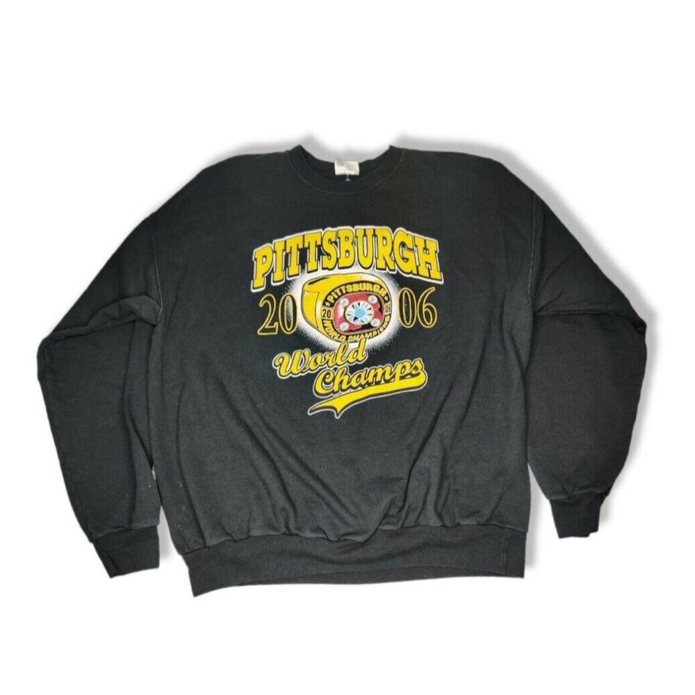 Pittsburgh 2006 World Champs Hanes ComfortBlend Crewneck Sweatshirt XL Black